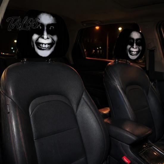 Novelty Horror Style Auto Decor Funny Car Headrest Covers, Ghost Skull Print Cartoon Seat Accessories Protector, Universal Breathable Interior