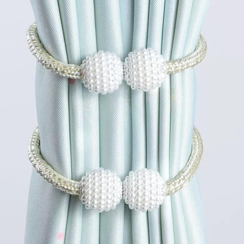 

2Pcs Curtain Clip Creative Curtain Strap Magnetic Buckle No Drilling No Hook Modern Magnet Strap A Pair of White Home Decoration 2pcs белый
