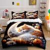 Cat sleeps on moon and flowers Print Soft Comfortable Duvet Cover Bedding Set Included 1*Duvet Cover 2*Pillowcases Luxury gifts