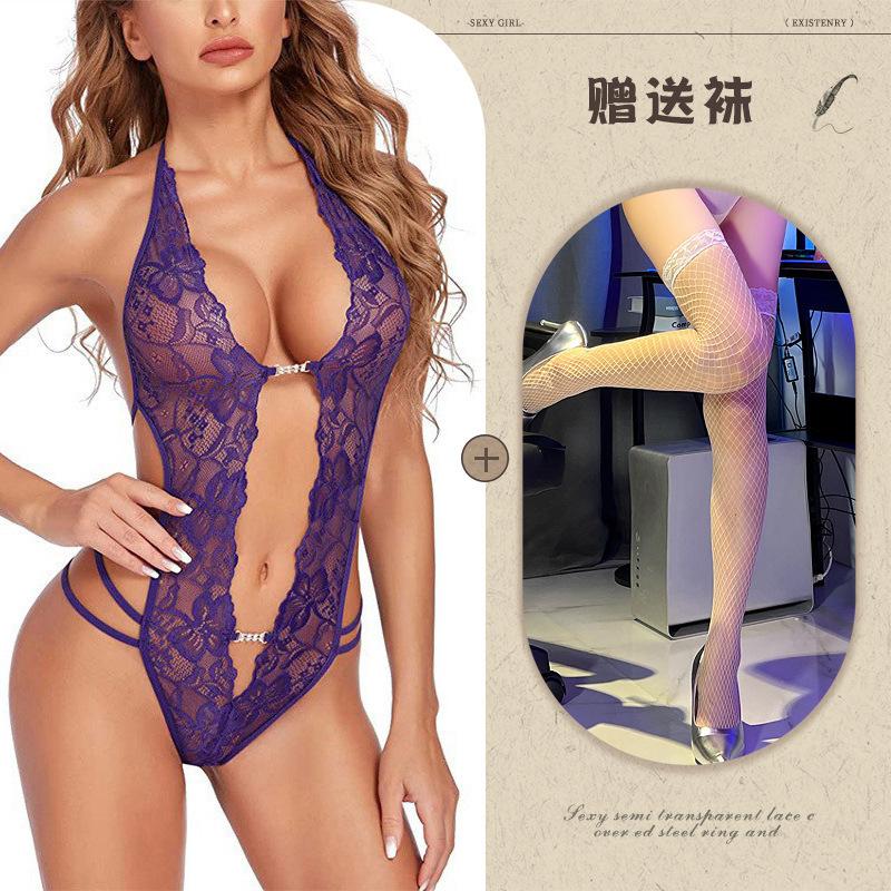 European and American sexy lingerie perspective backless body sculpting lace