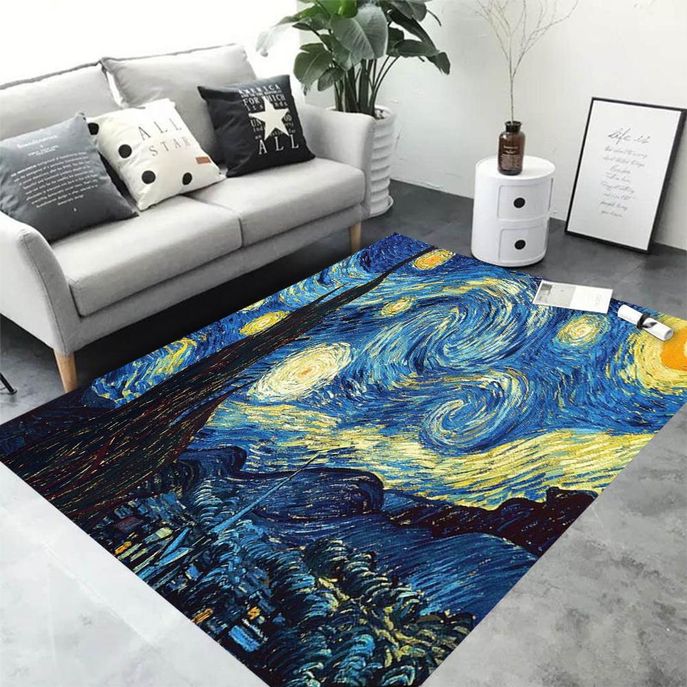 Van Gogh Sunflowers Carpet Artistic Floral Design Impressionist Style Area Rug for Living Room Decor