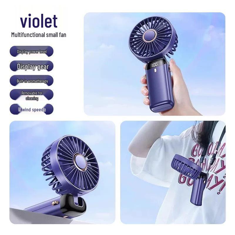 Portable USB Rechargeable Mini Handheld Fan with Digital Display and Aromatherapy Feature