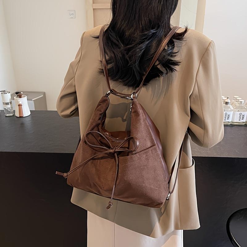 Women'S Single Shoulder Bag, Vintage Style, Large Capacity, Tote Bag,Synthetic Faux Leather, Zipper Closure, Polyester Lining