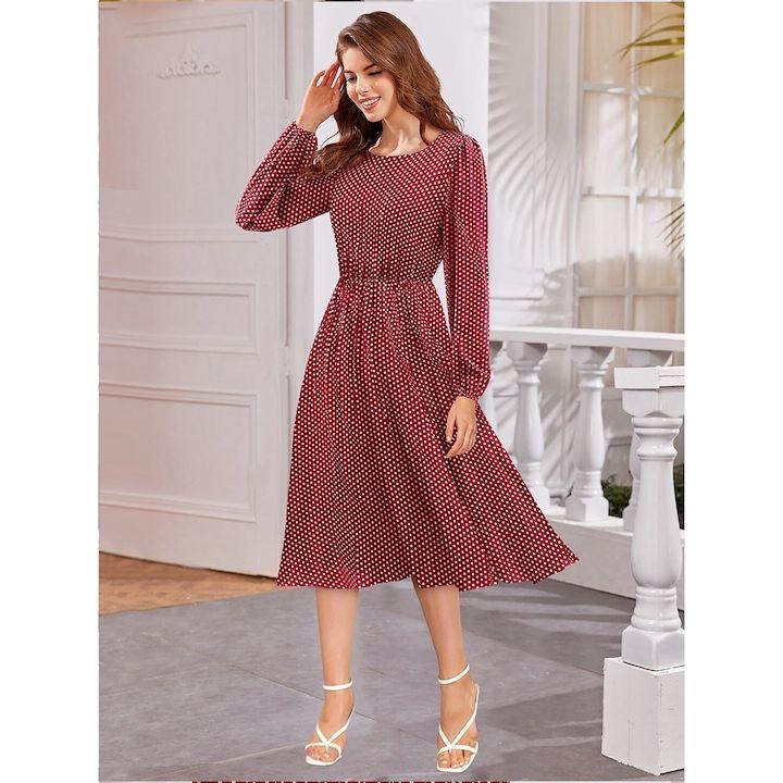 Maroon Crepe A-Line Midi Dress