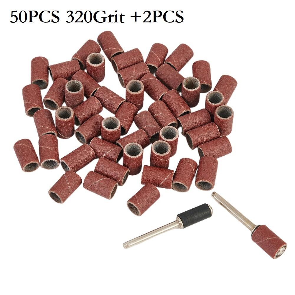 50* 320 Grit Drum Sanding Bands Sleeves+2* Mandrels Sandpaper Rotary Tool Kit