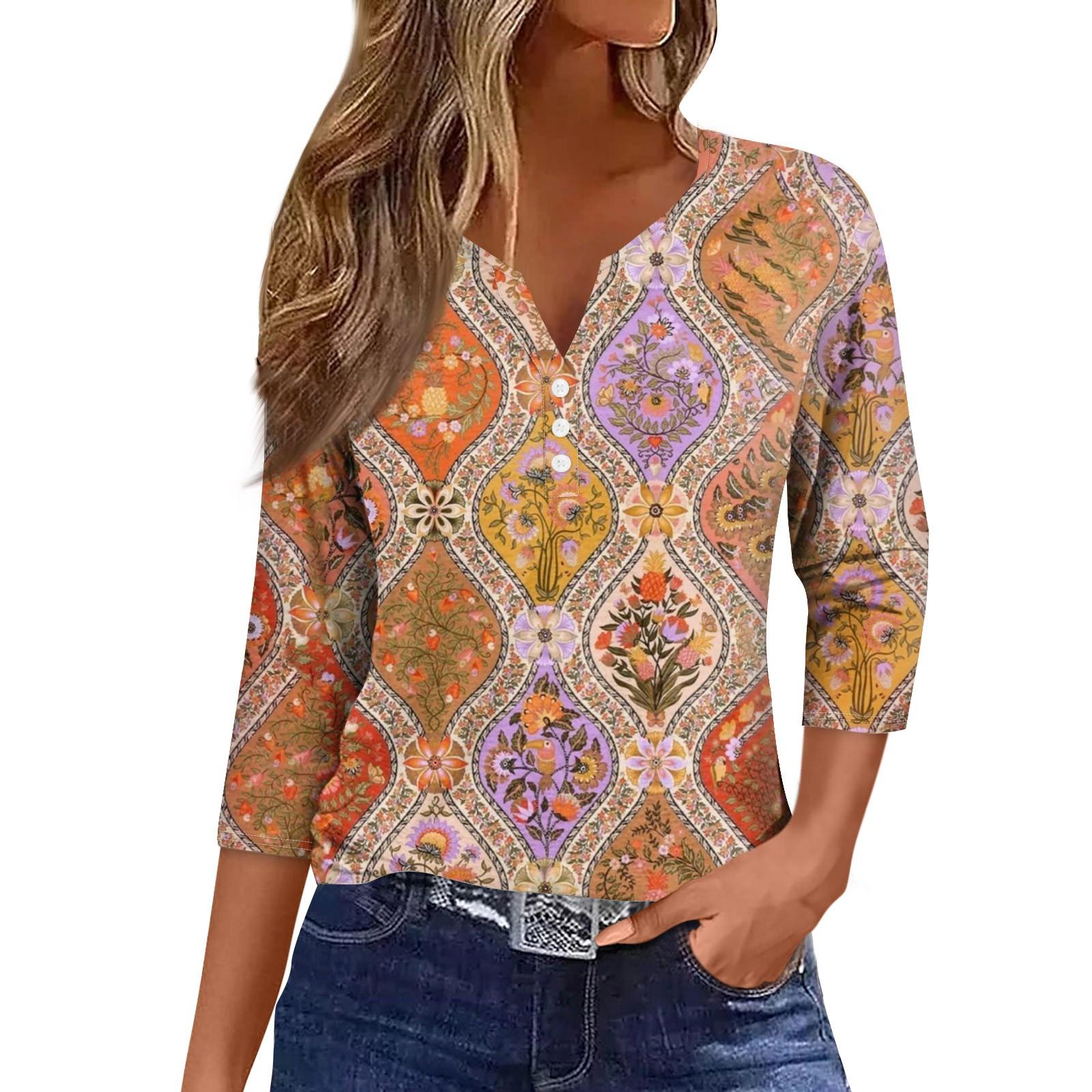 

Женская модная повседневная футболка с коротким рукавом и V-образным вырезом, декоративными пуговицами и рукавом три четверти XL винный