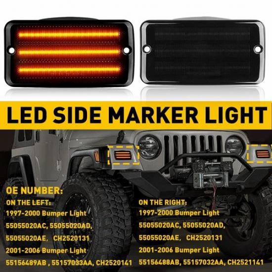 Smoked Amber LED Front Bumper DRL Signal Lights For 97-06 Jeep Wrangler TJ EXV