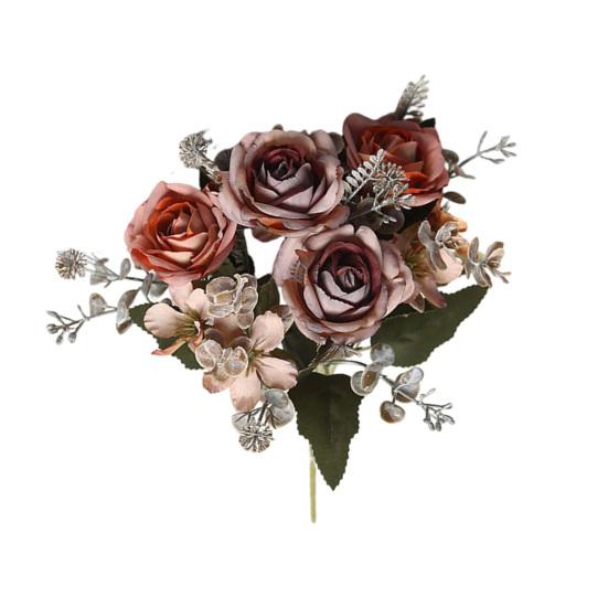 Faux Fern Leaves Artificial Rose Flowers Bouquet for Wedding Bridal, Fake Light Luxury Floral Arrangement Home Decoration And Photography Props,