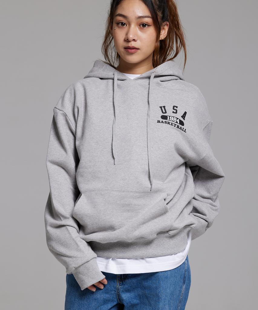 Usa Basketball Small Logo Natural Fit Hoodie Grey Black