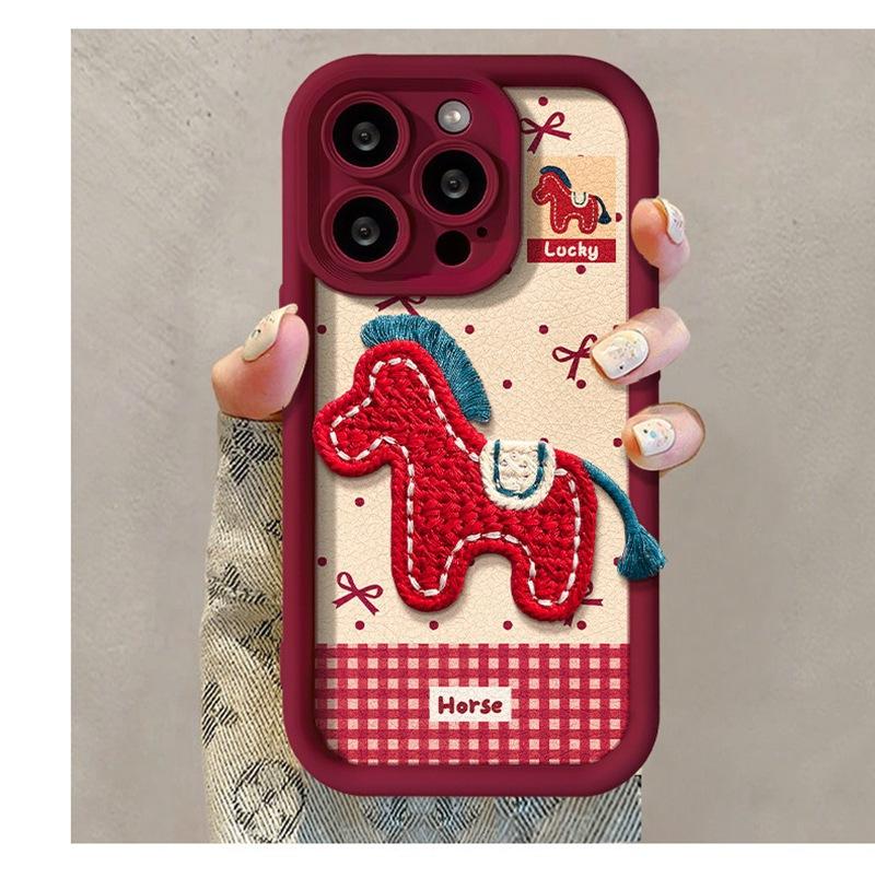 2026 new product is suitable for Huawei Nova15 Year of the Horse mobile phone case Mate80 embroidered pony pendant hand rope soft cover