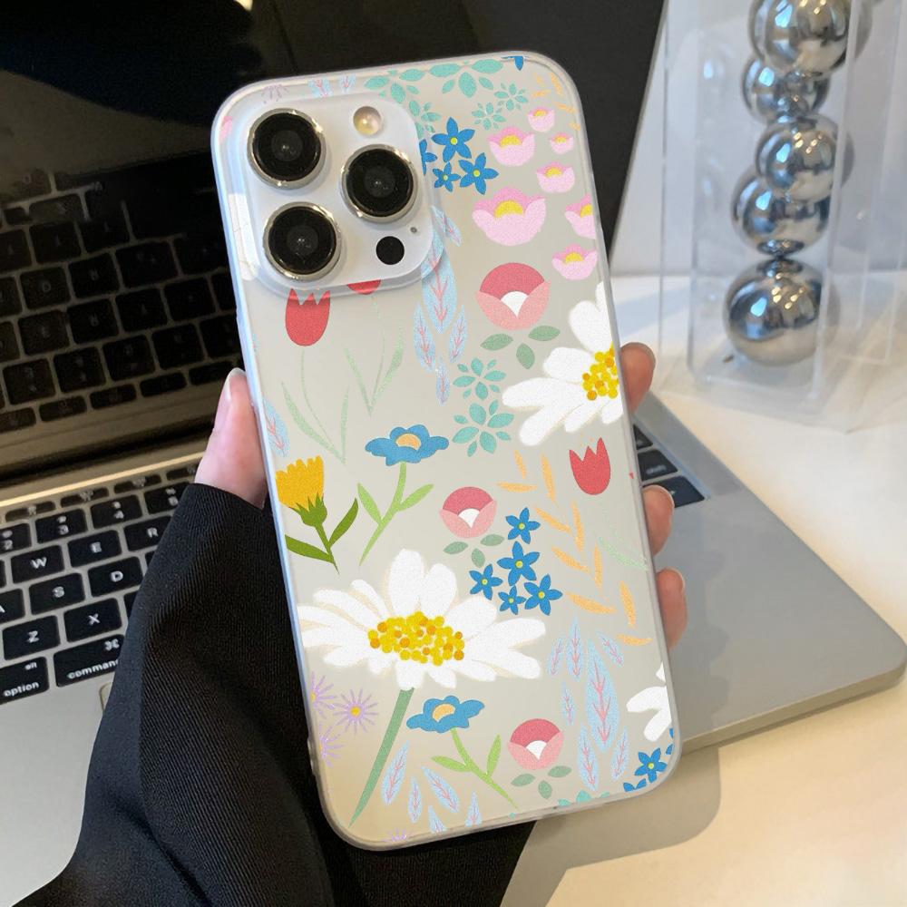 Soft TPU Matte Flower Phone Case for iPhone 13 Funda iPhone 11 14 15 Pro Max 14 Plus 12 Mini 13pro 13promax Transparent Covers