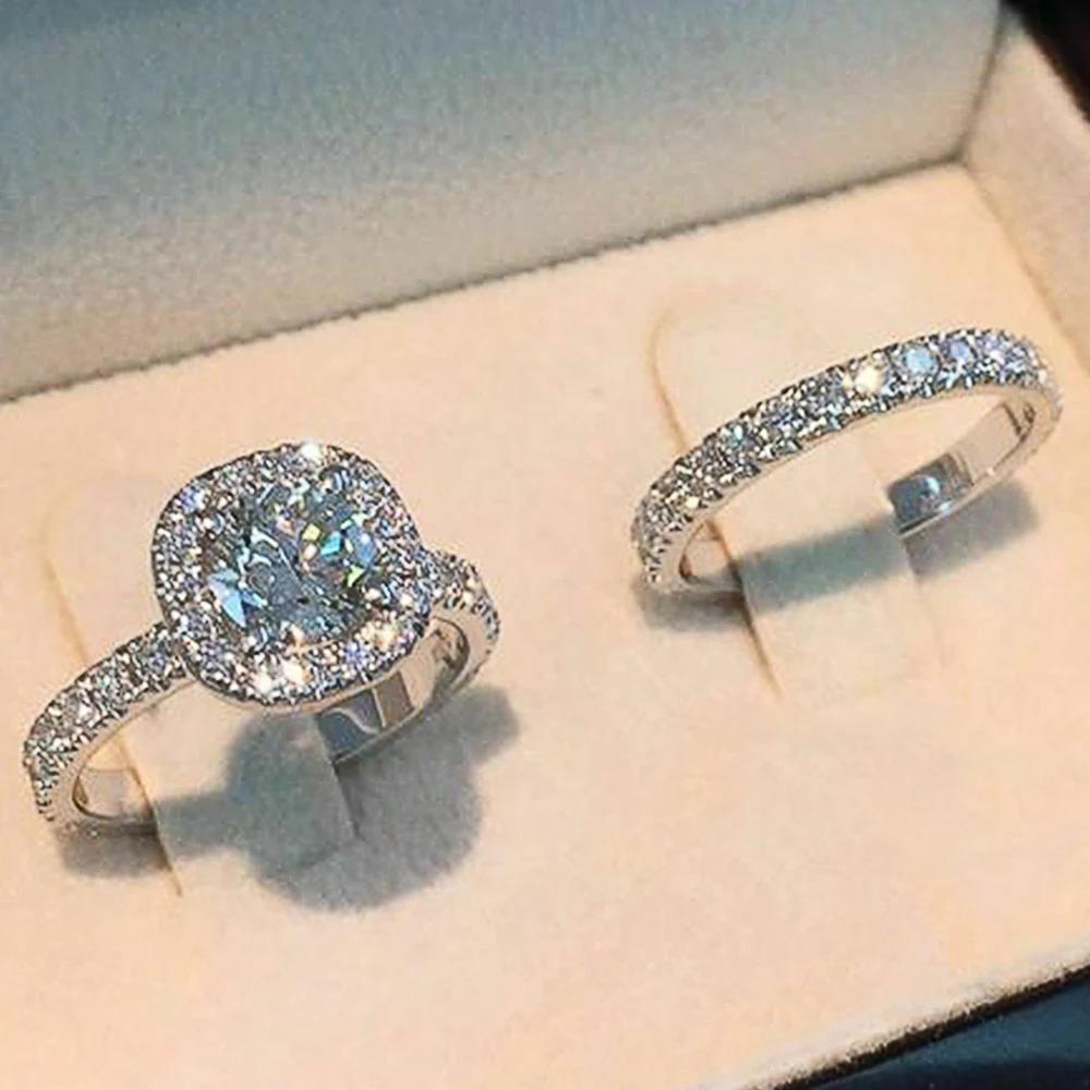 Huitan Ausverkauf Hochzeitssets Ringe für Damen Luxus Eingelegt AAA Zirkonia Mode Damen Verlobungsparty Schmuck Ausgefallenes Geschenk