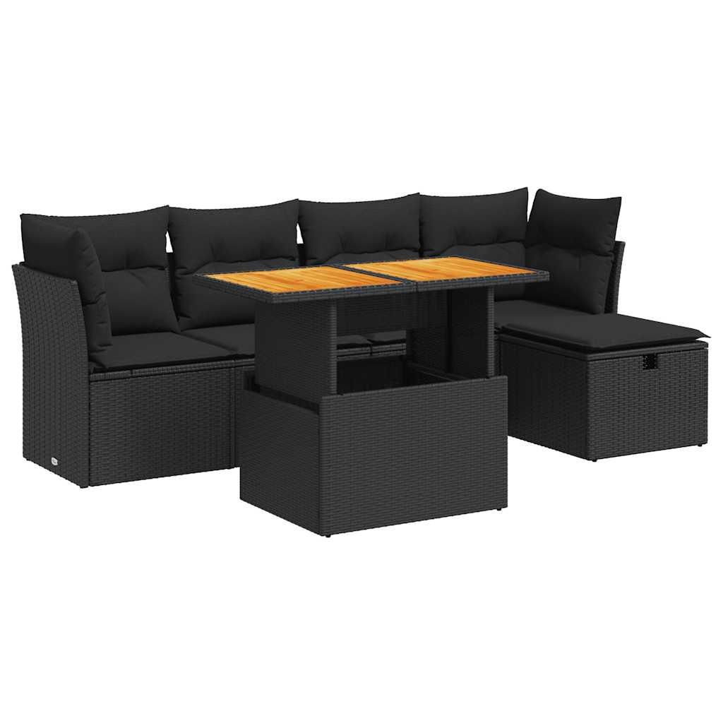 Vidaxl 6-Cz. Meubelset Met Kussens, Zwart, Polyrotan En Acacia