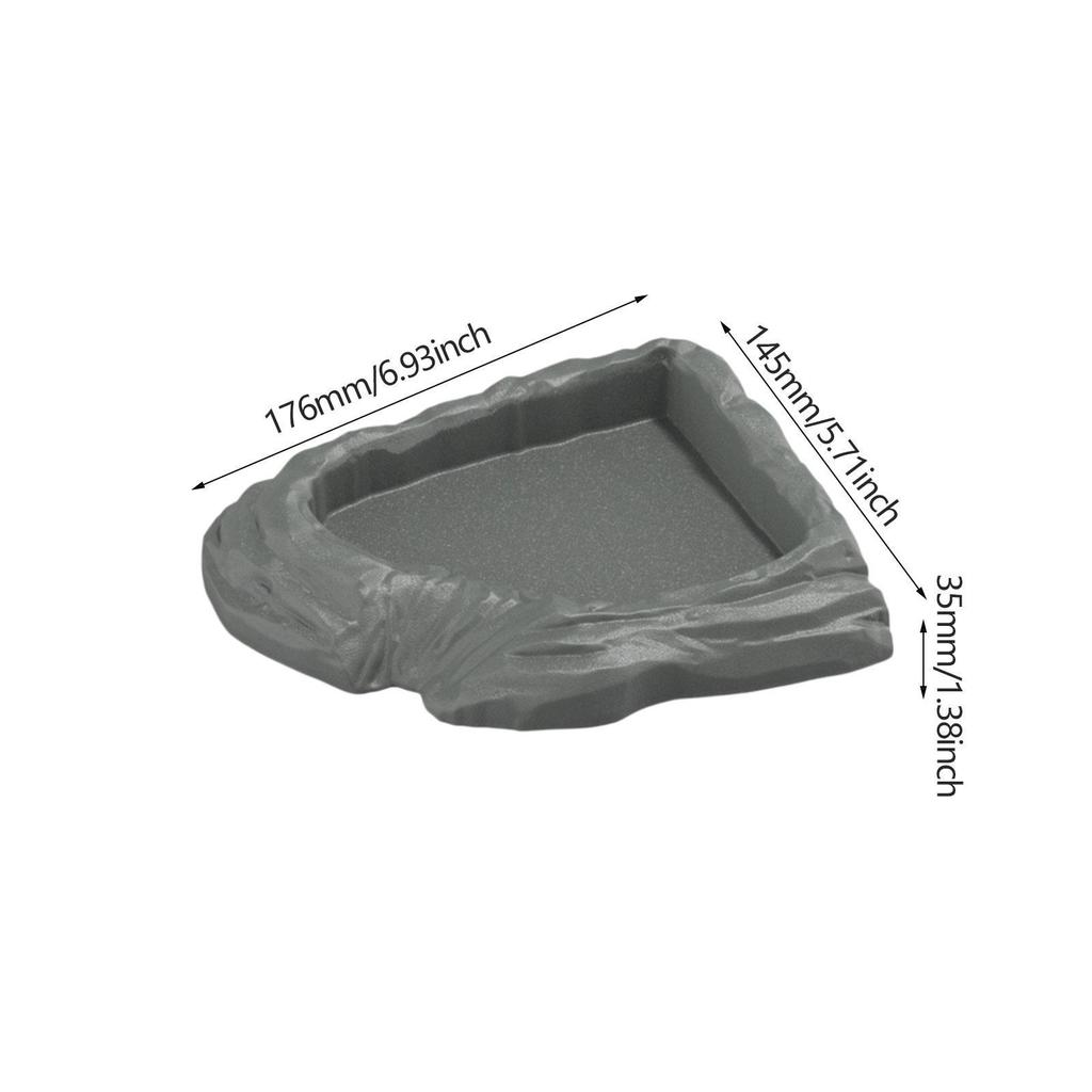 Reptile Water Bowl Plastic Corner Dish Realistic Rock Feeding Tray for Turtle Aquarium and Reptile Habitat