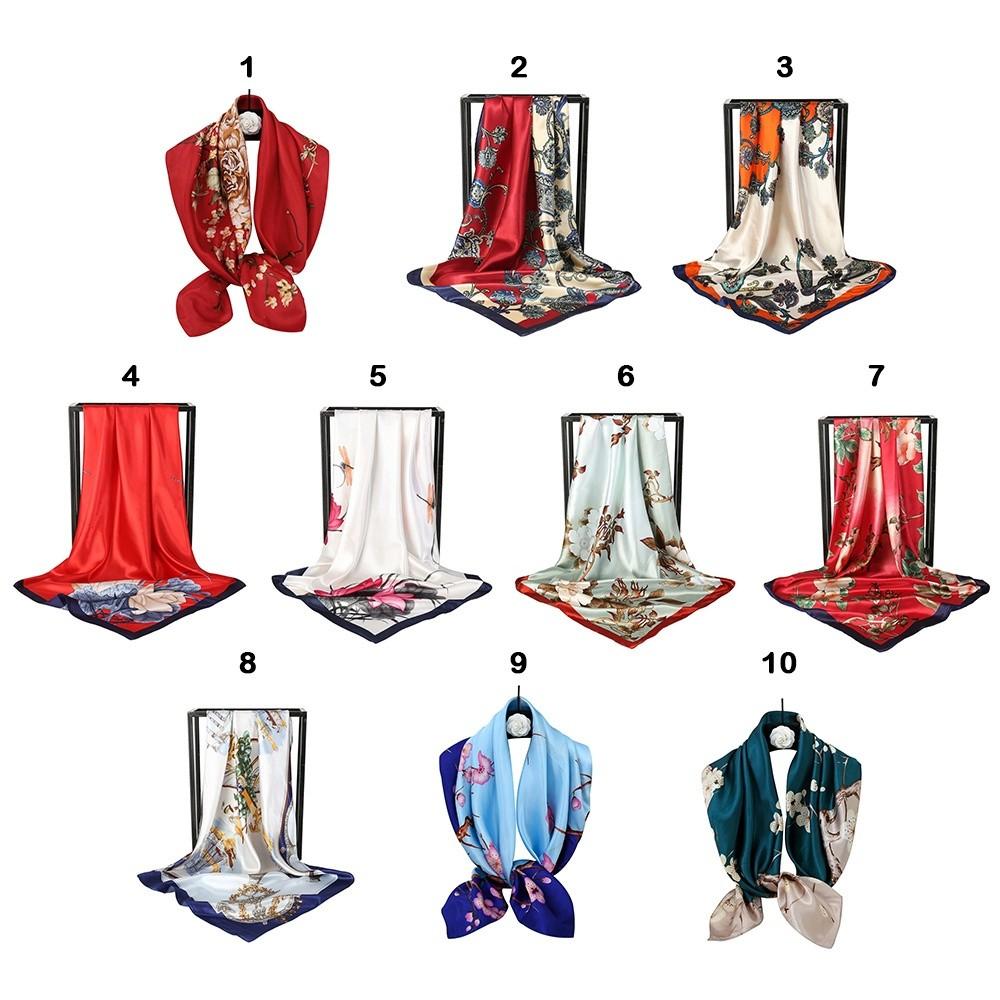 90*90cm Hijab Scarf Floral Pattern Neckerchief Simple Silk Square Scarf