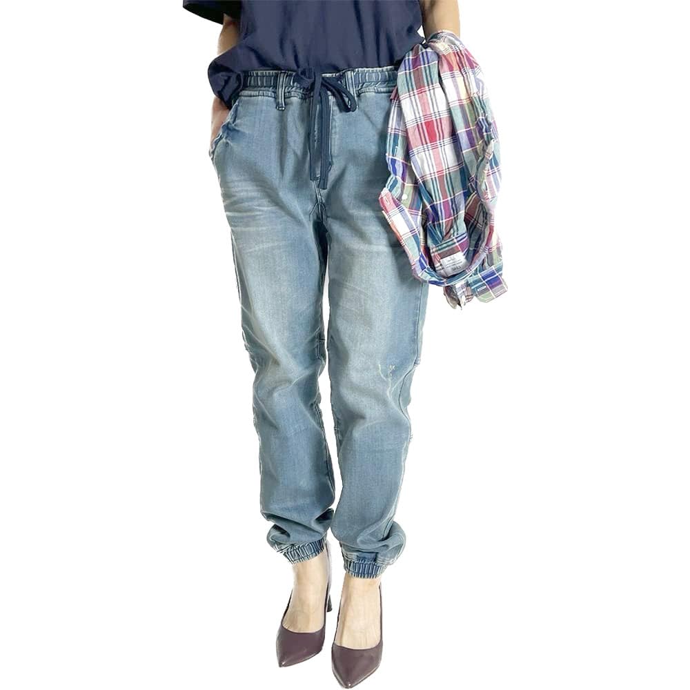 BEATJIVE 0000-2040 Women's Stretch Denim Jogger Pants, Loose Fit, Plus Sizes Available, Spring, Summer, Autumn, Winter (S/BLEACH, Size 2(M))