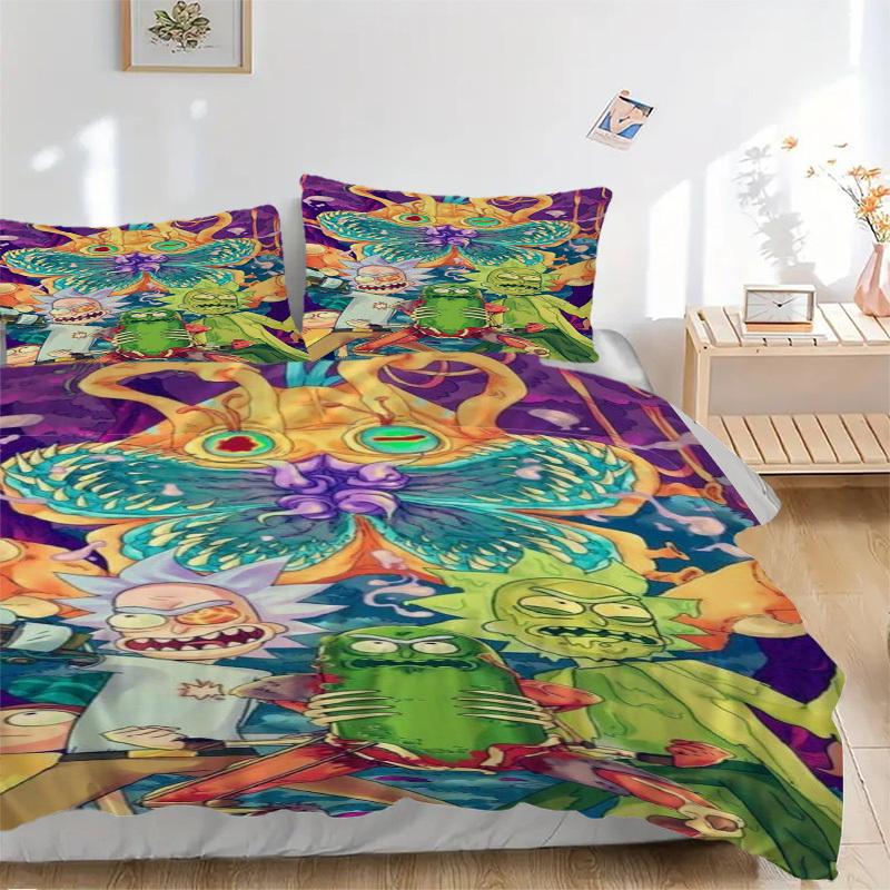 Рик и Морти: Психоделический Приключенческий Комплект Постельного Белья  Пододеяльник Подарок для Спальни, Включает 1 Пододеяльник и 2 Наволочки, Без НаполнителяB321 135x200cm