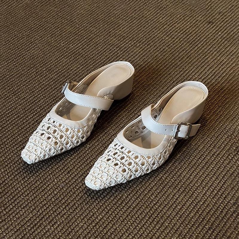 Sheepskin version~ Temperament gentle hollow mesh sandals new women's bag head half drag women's summer wear fashionable and versatile