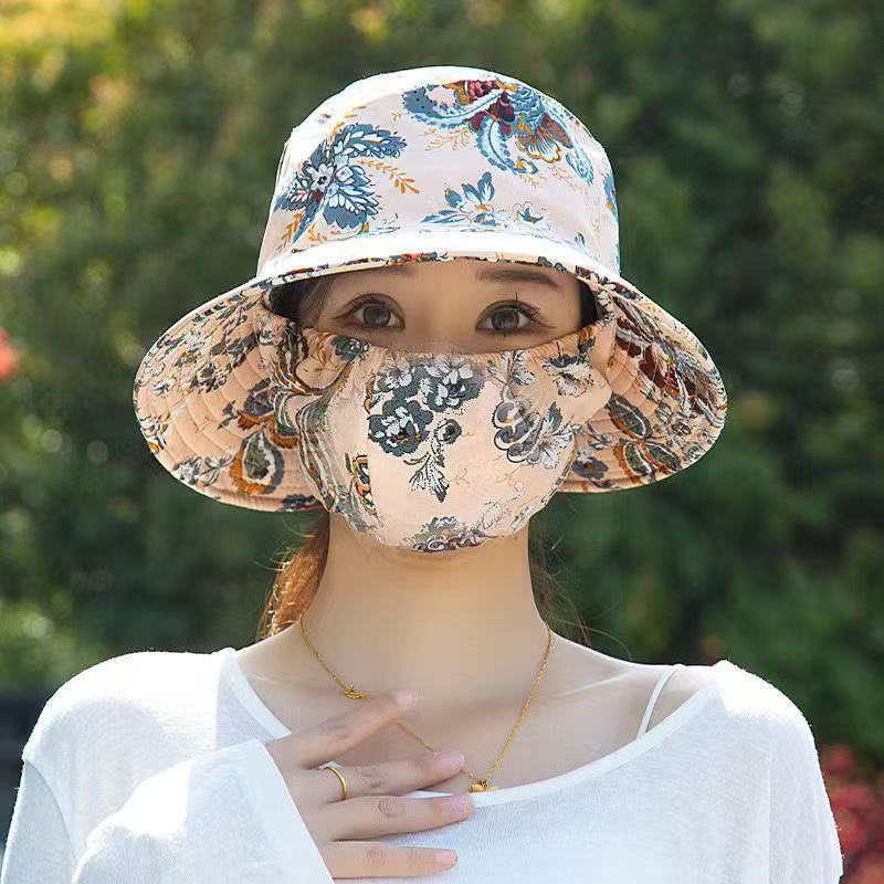 New Sunscreen Mask Integrated Hat Sun Hat Women's UV Protection Outdoor Summer Sun Hat Face Protection Tea Picking