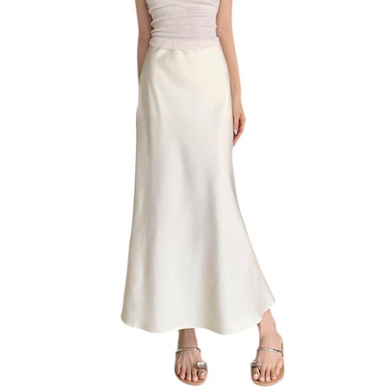 

Макси-юбка с высокой талией, гладкий атлас, крой рыбий хвост , высокая талия, стиль для commuting, стройнящая юбка, для работы, отдыха, повседневной носки M абрикосовый