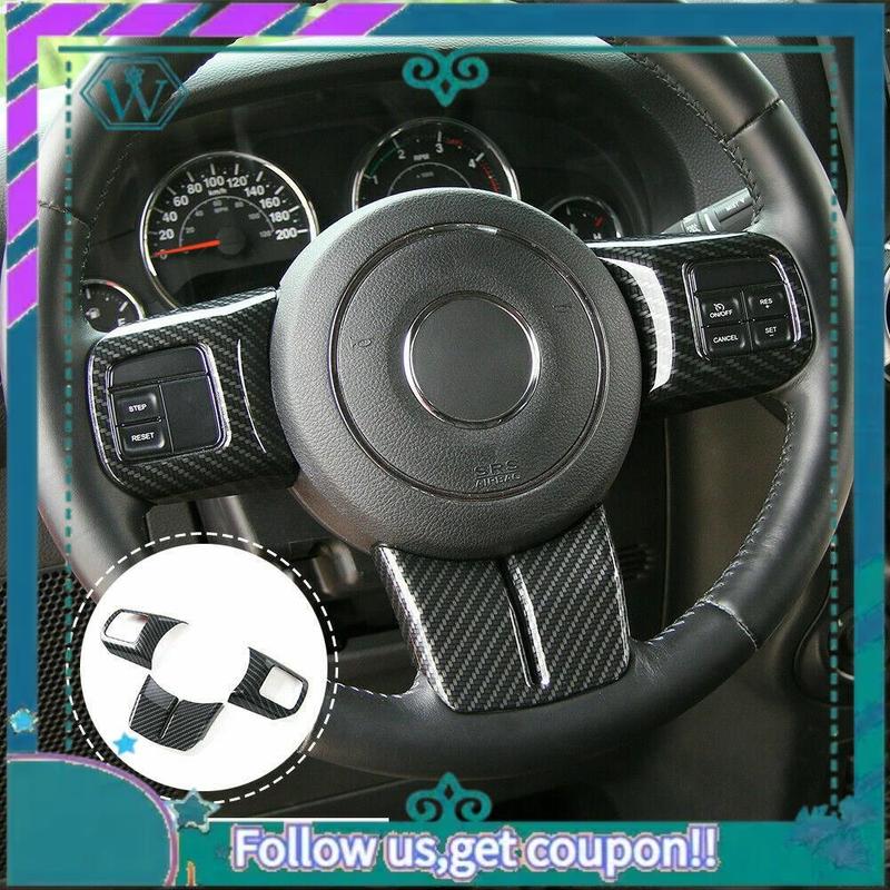AA92-Carbon Fiber Steering Wheel Decoration Trim For Jeep Wrangler JK Compass Grand Cherokee 2011-2017