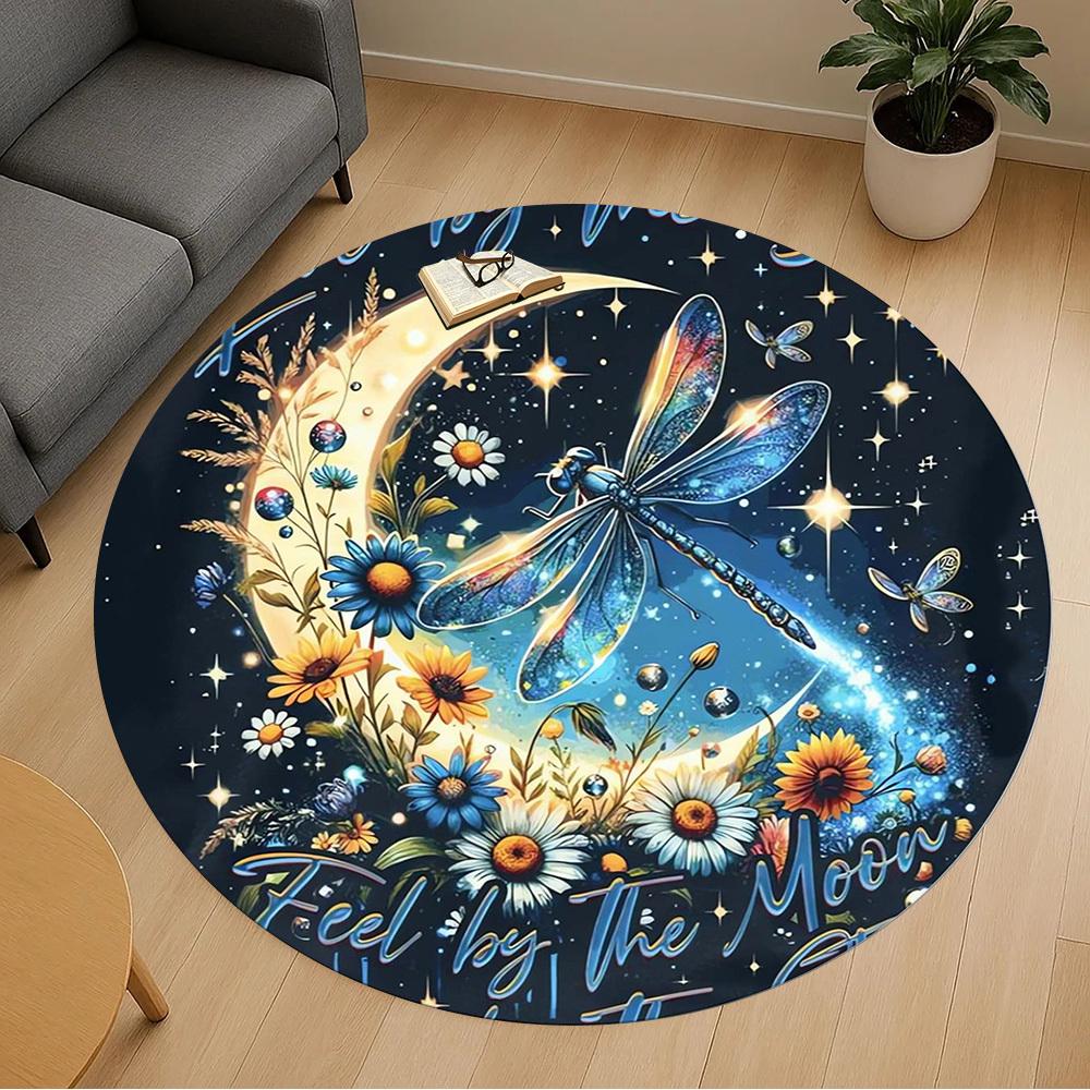1pc Dragonfly Moon Round Chair mat Area Rug - Non-Slip, Floor Mat for Office, Bedroom, and Indoor Decor c1125634