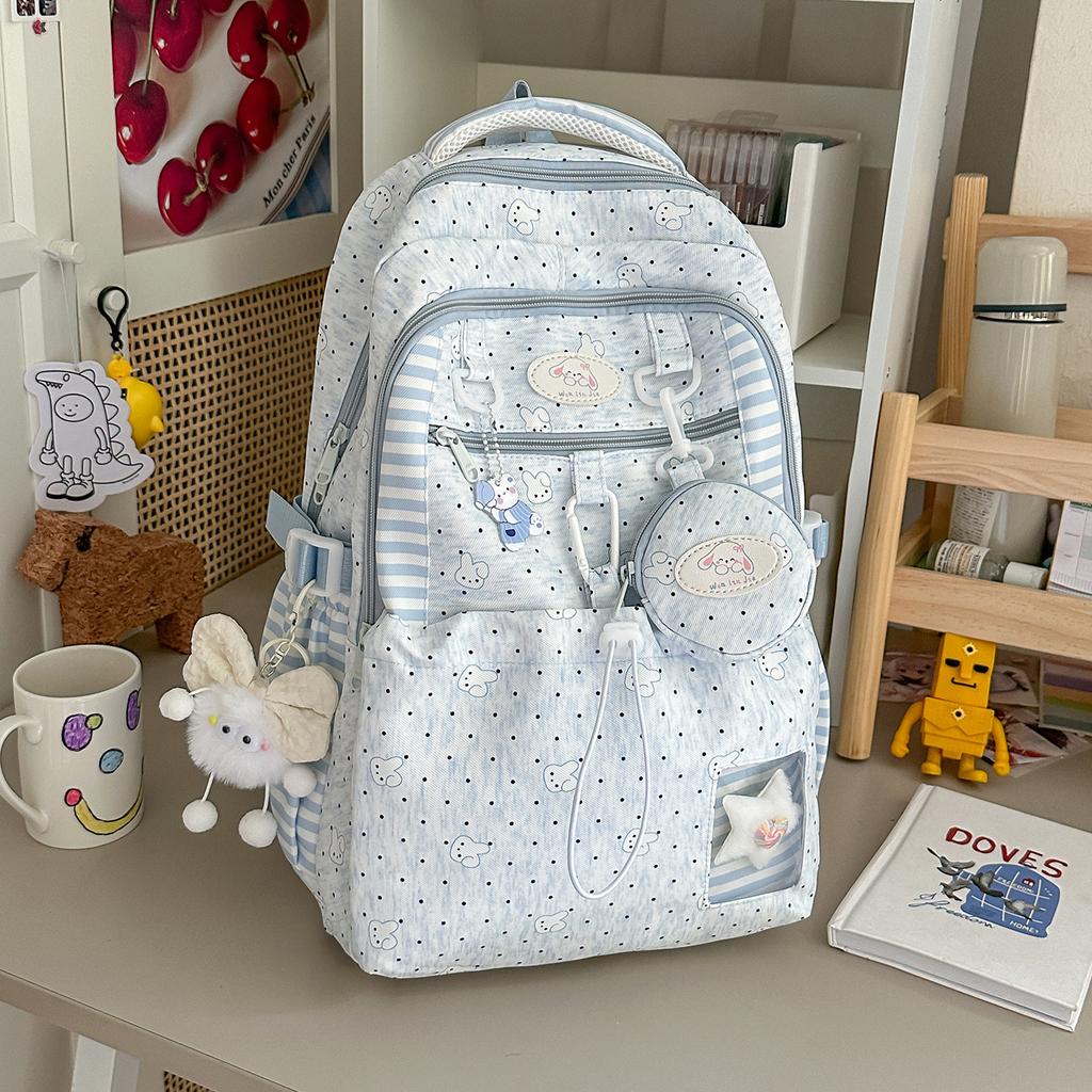 Schoolbag New Student Schoolbag Cartoon Cute Polka Dot Backpack Female Junior High School Student Backpack Large Capacity Campus Schoolbag