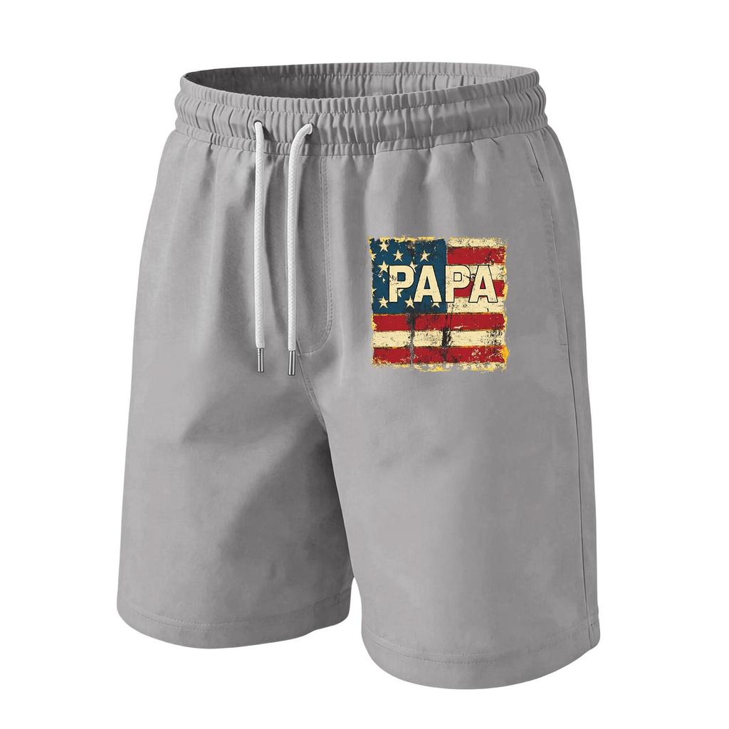 Men's Drawstring Waist Casual Shorts with Flag Graphic Elastic Adjustable Fit Lightweight Relaxed Style for Everyday Wear