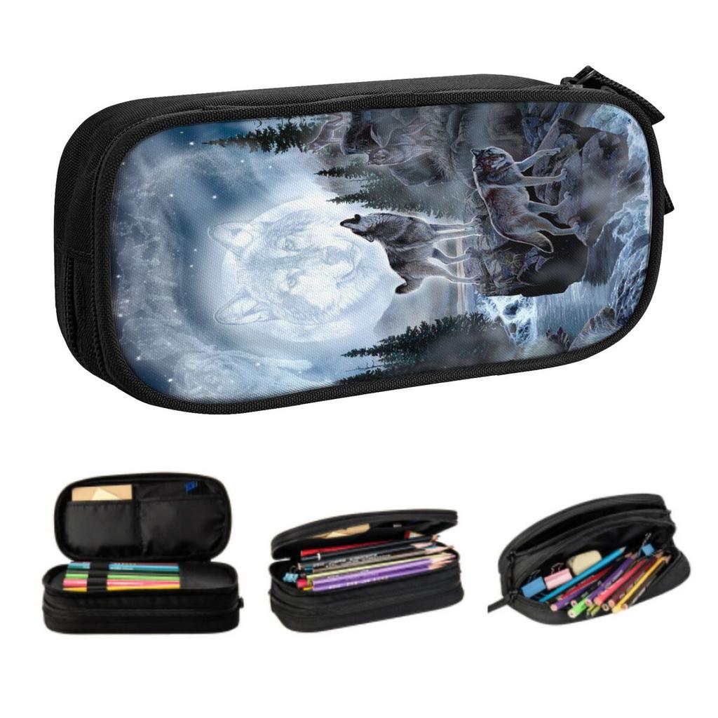 Custom Spirit Animal Wolf Cute Pencil Case Girl Boy Big Capacity Pencil Box Students Stationery