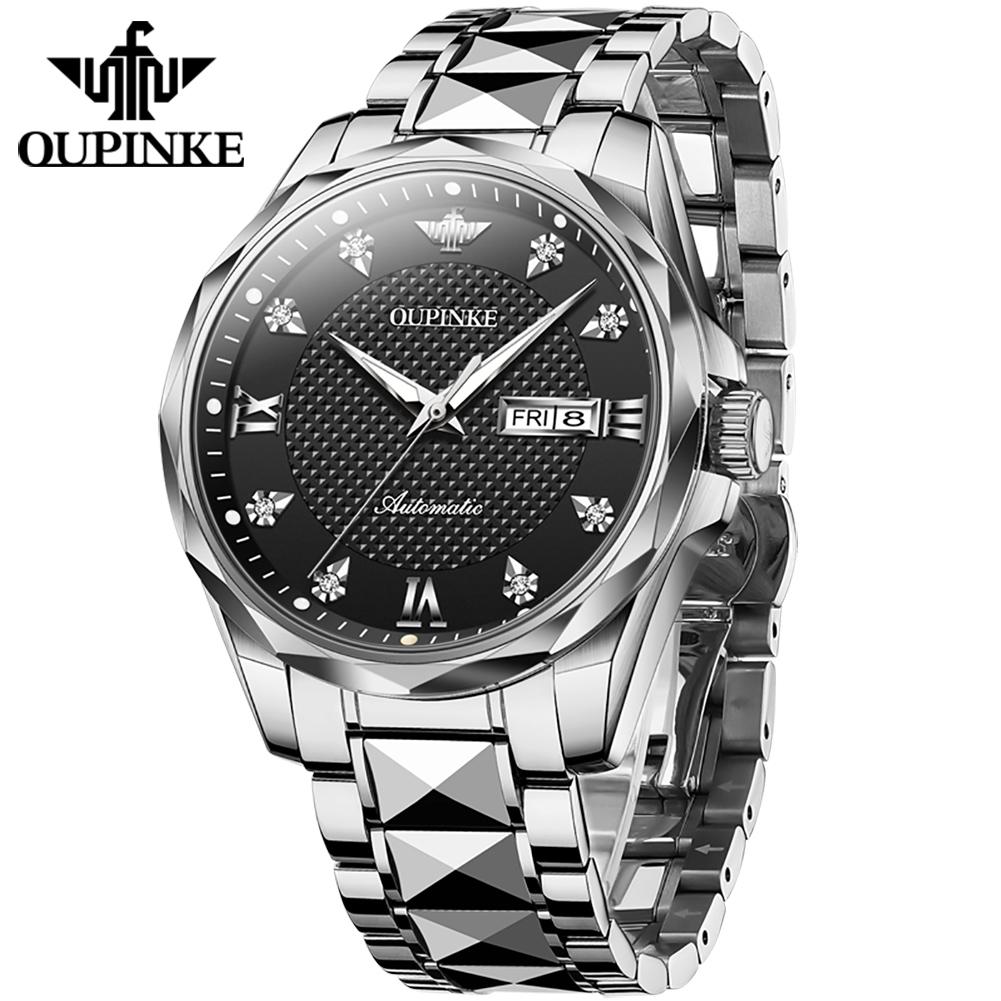 OUPINKE  New Business and leisure Men's Watch Automatic Mechanical Watch Stainless Steel Business Double Calendar Waterproof High-end Watch
