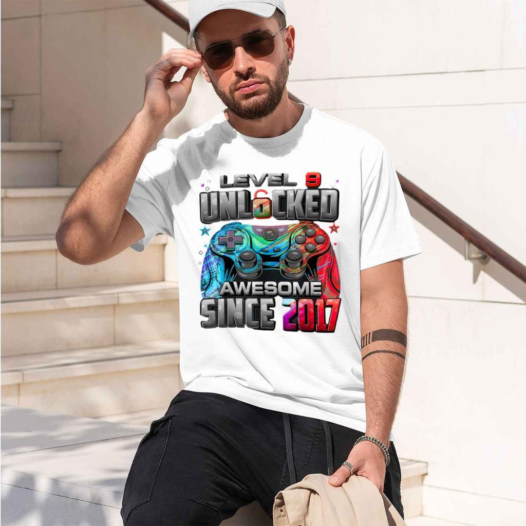 Level 9 Uned Awesome Since 2017 9th Birthday Gaming Tshirt Summer Shortsved Breathable Sweatwking Versatile Trendy 2026 New M