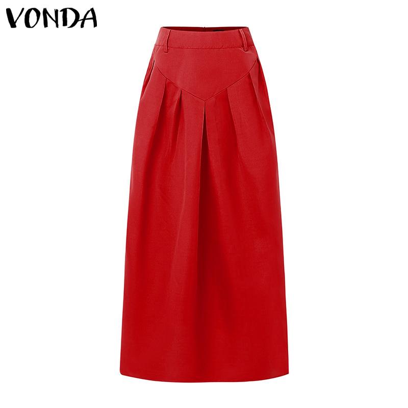 VONDA Faldas Midi de Cintura con Cremallera y Plisados para Mujer, Vestido Largo de Oficina