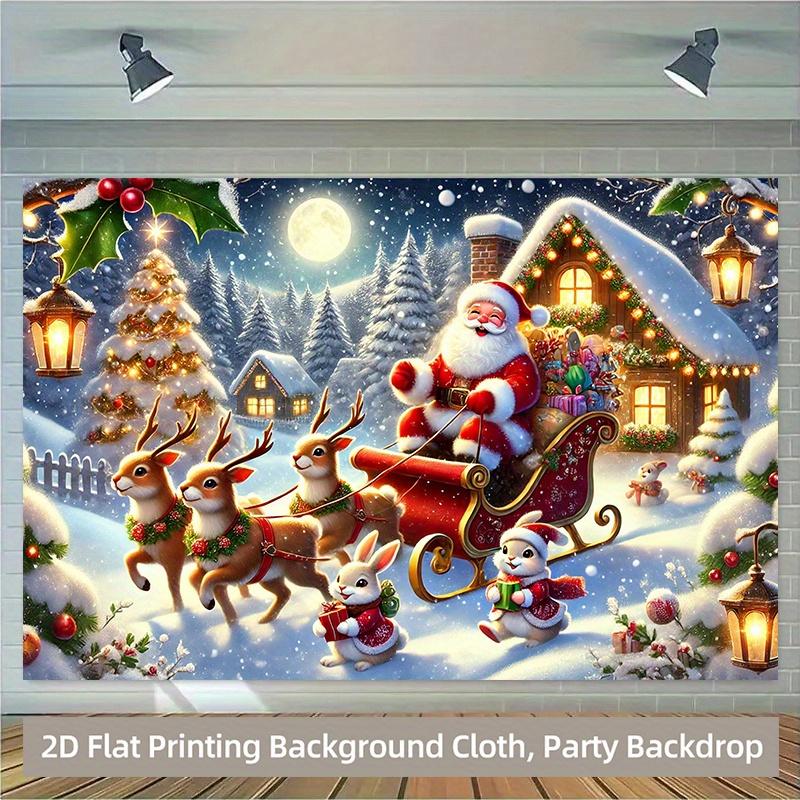 1 piece of 2D background fabric background fabric for "Santa Claus' Happy Reindeer Sleigh Journey" made of polyester