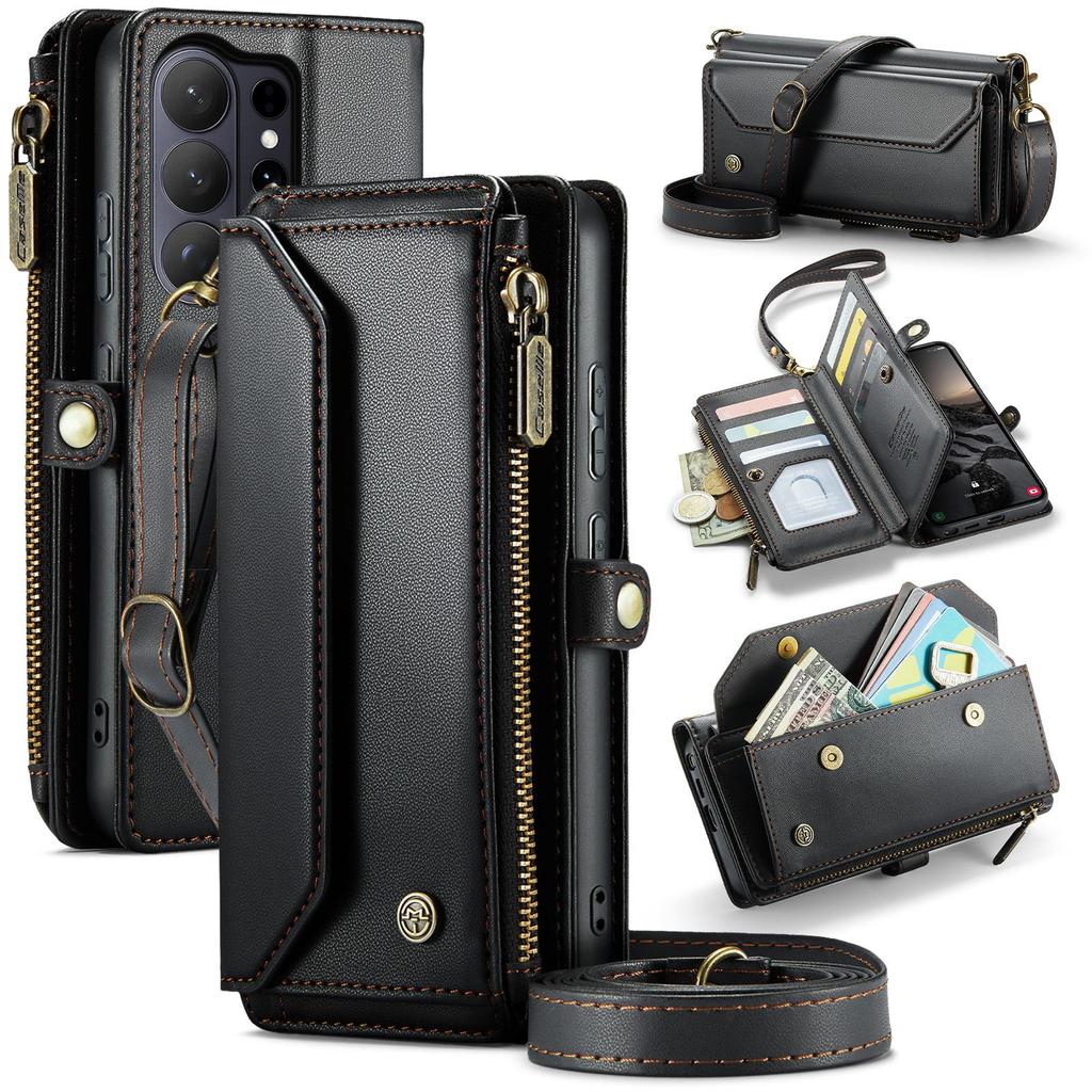 CaseMe Crossbody Wallet Case For Samsung Galaxy S26/S26+/S26 Ultra Zipper Wrise Multi-functional Flip PU Leather Card Holder Cover Protectives Skins