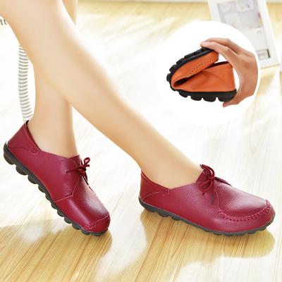 Autumn Women's Flats Shoes Genuine Leather Woman Loafers Fashion Lace Up Moccasins Women Shoes Plus Size 44 Female Casual Shoes