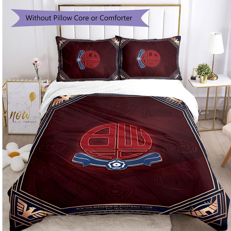 Bolton Wanderers FC Printed 3PCS Bedding Set Breathable Duvet Cover with Pillowcases Decorative Bed Linen for Bedroom Home