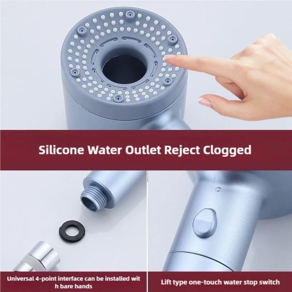 5 Modes Shower Head Set One-Key Stop High Pressure Filter Showerhead Detachable Water Saving Pressurized Shower Head blu