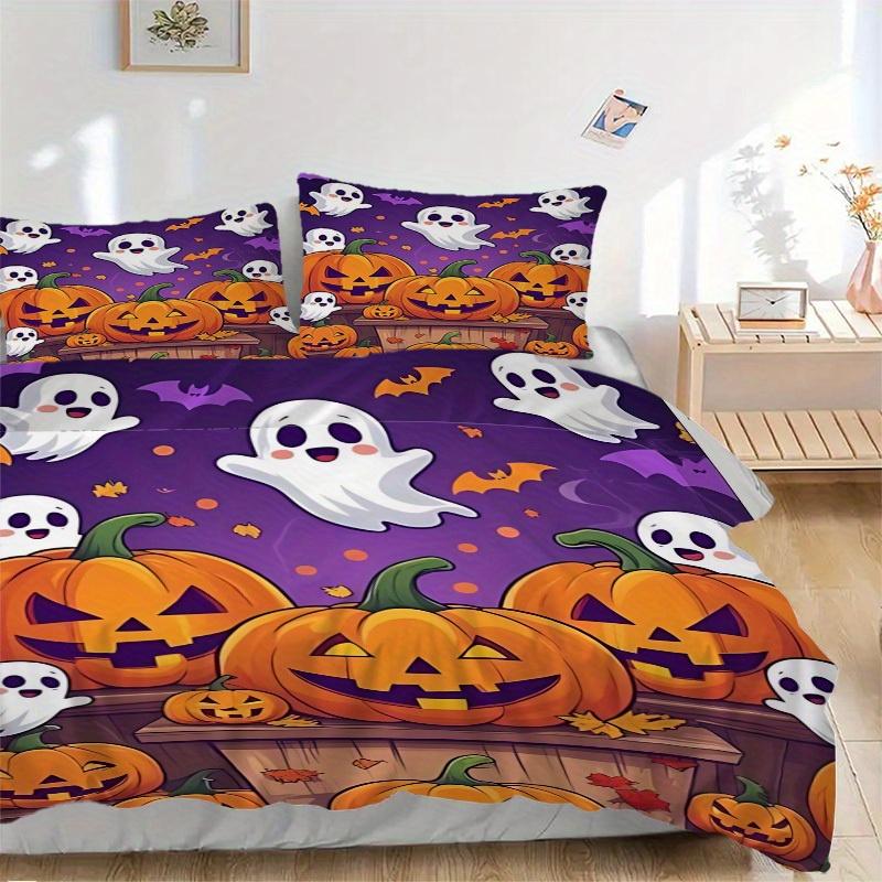 

3pcs Halloween pumpkins Bedding Set, Suitable for Bedroom Decoration, (Includes 1 Duvet Cover And 2 Pillowcases, Quilt Not Included) yy250822173 135x200cm