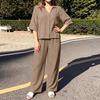 ZANZEA Women Casual Two Piece Set 3/4 Sleeve Button Up Shirt and Wide Leg Long Pants Loose Matching Outfits