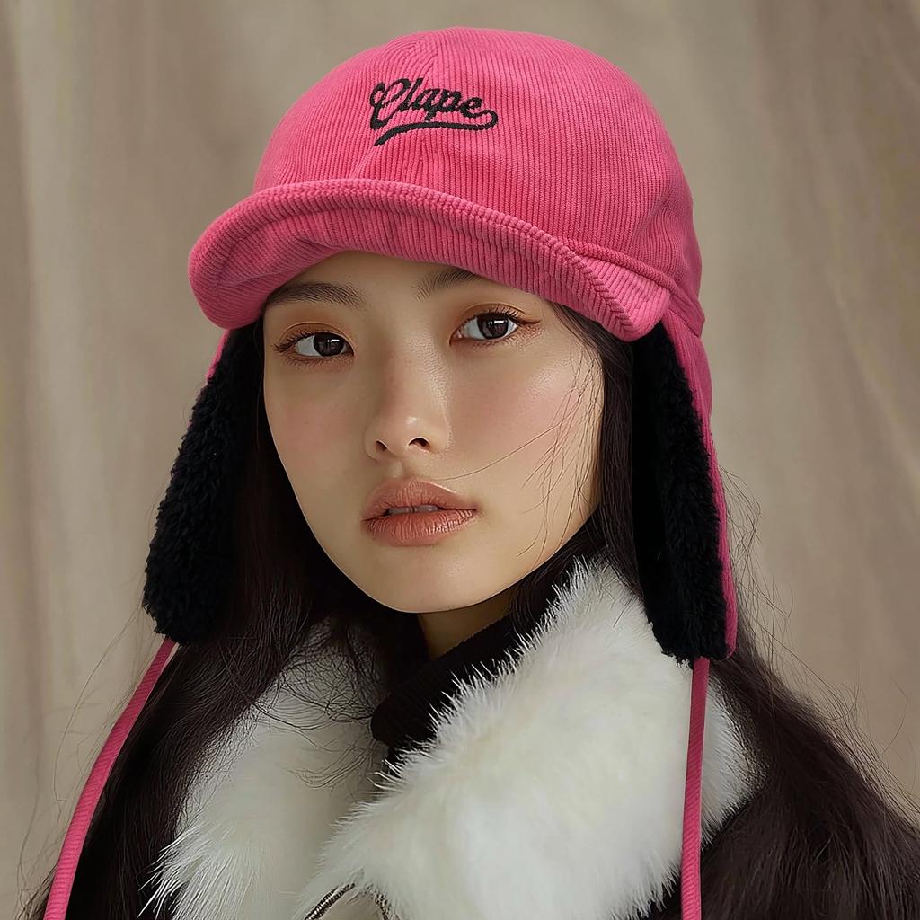 Corduroy Hat with Ear Cold Heat Cold Cold Protection Commuting To Winter Mountain Climbing Black [Clakllie] Cap, Flaps, Stylish, Protection,