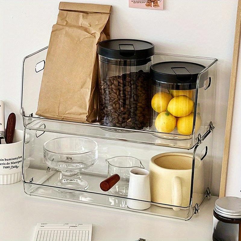 2pcs Desktop Transparent Organiser, Mug & Tea Cup Organiser, Coffee & Snacks Organiser & Skincare Shelf