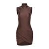 Fashion Elegant Half High Neck Sleeveless Dress New Solid Color Pleated Hip Casual Party Short Dress Female Simple Women's Clothing 3058