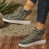 Womens Leopard Print Casual Flat Boots With Lace-Up Front Comfortable Rubber Sole Winter
