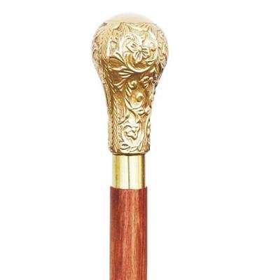 Wooden Walking Cane with Knob Type Brass Handle Beautiful Kashmiri Design Embossed 3 Fold Cane Perfect Gift for Male Female On Any Occasions