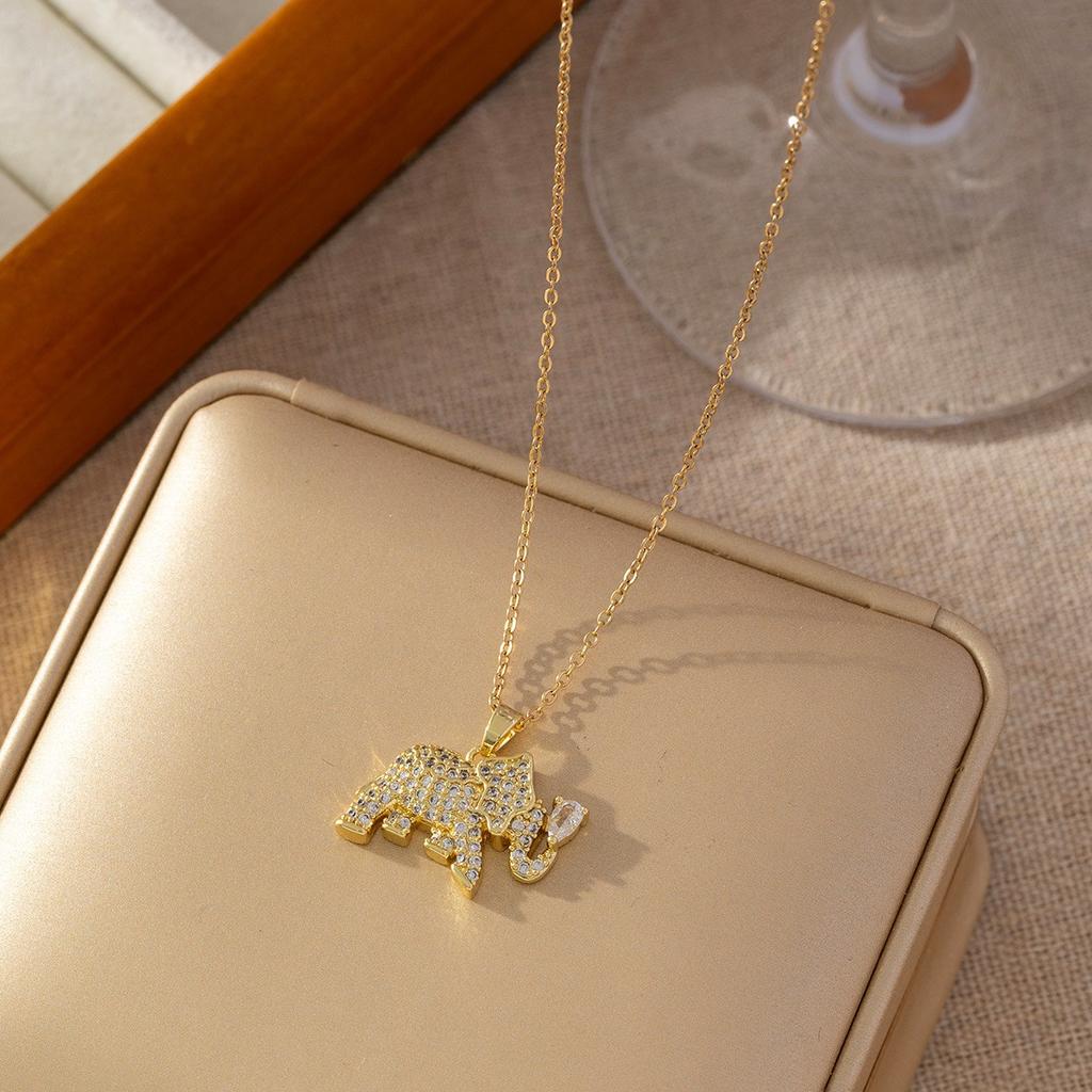 Micro-Set Zircon Elephant Pendant Necklace Titanium Steel Women's Fashion Versatile Minimalist Collarbone Chain Jewelry