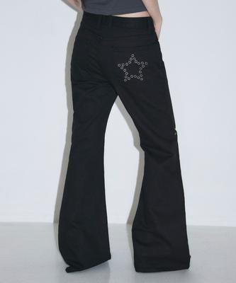 Seulliggeullou Star Eyelet Bootcut Pants [Black]