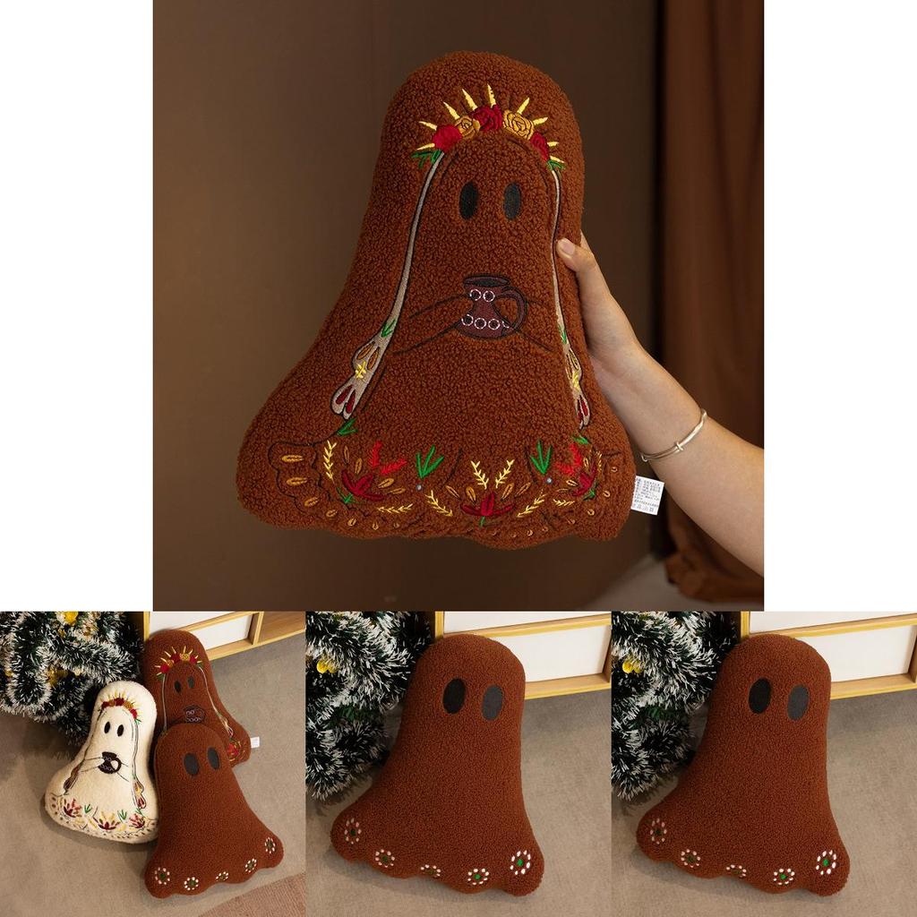 Halloween Ghost Plush Cushion With Embroidered Design For Living Room Decor