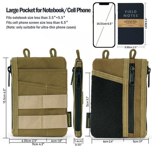 VIPERADE VE18 EDC Pouch for Men, Pocket Organizer with 3 Slots, 2 Zipper Pockets, Velcro Closure, and Multi-Tool Pouch (Tan)