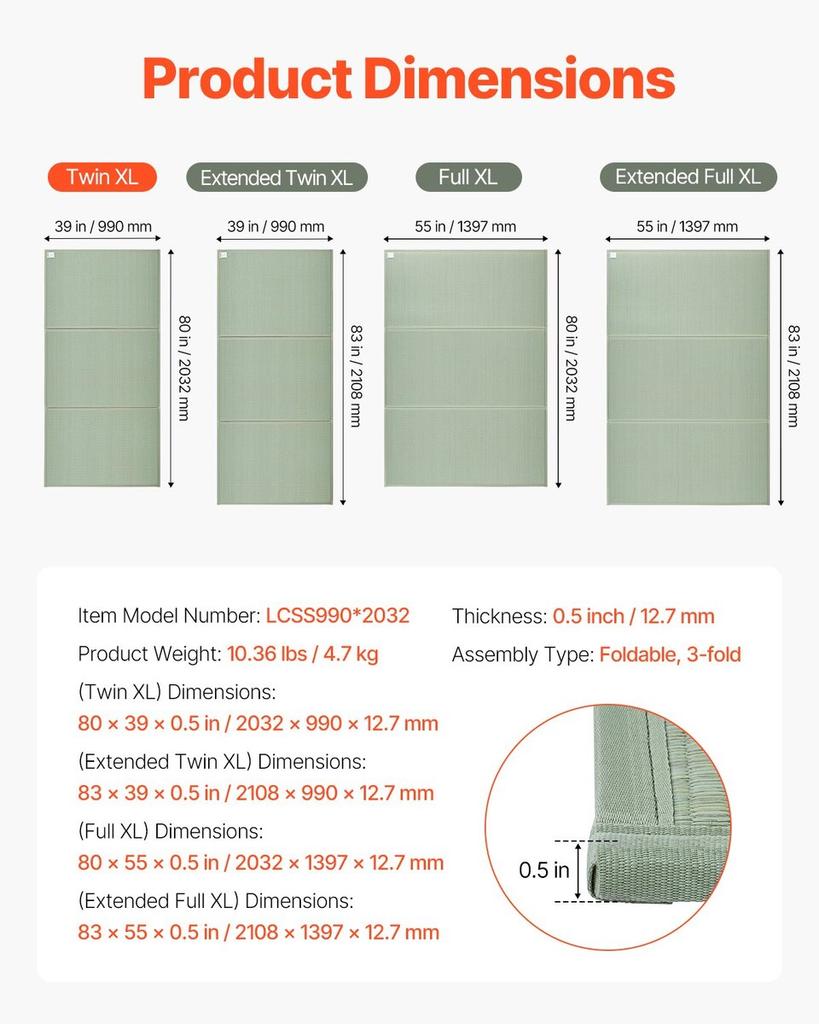 Japanese Tatami Mat Twin Foldable & Non-Slip Rush Grass Tatami Mattress