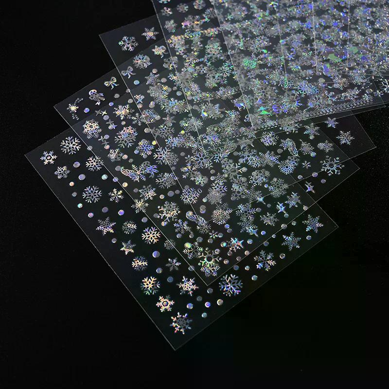 1Sheet Christmas Decorations 2026 New Year Nail Stickers Press On Nails Laser Snowflake Snowman Christmas Tree 3D Nail Decal